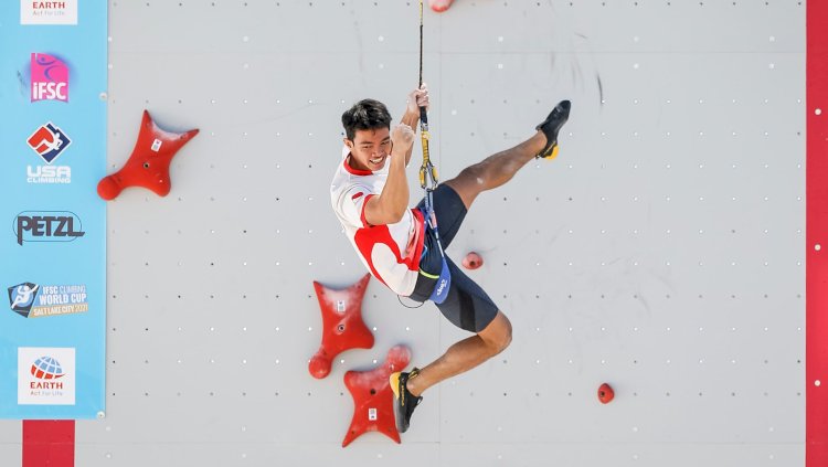 Atlet Panjat Tebing Indonesia Kiromal Katibin kembali mempertajam rekor dunia sebagai pemanjat tercepat di World Sport Climbing, Villars, Swiss/Foto:Getty Images