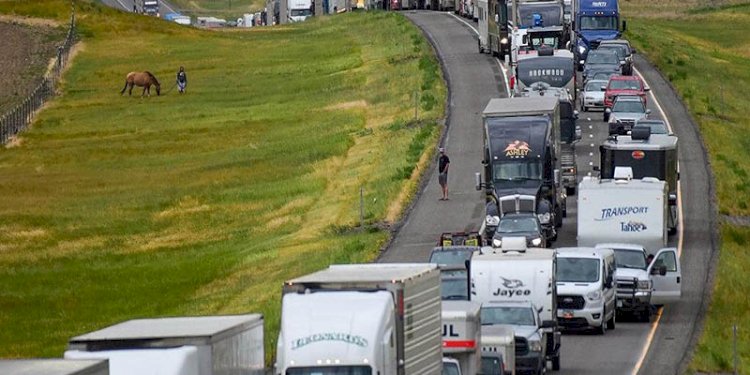 Antrean kendaraan di Montana dampak dari badai yang melanda wilayah tersebut/Net