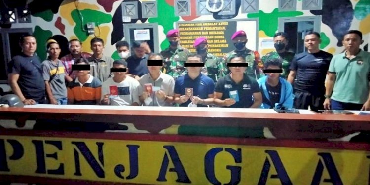 Satgas Marinir Ambalat XXVIII TNI AL di Kalimantan Utara (Kaltara) amankan enam orang diduga intelijen asing/Ist