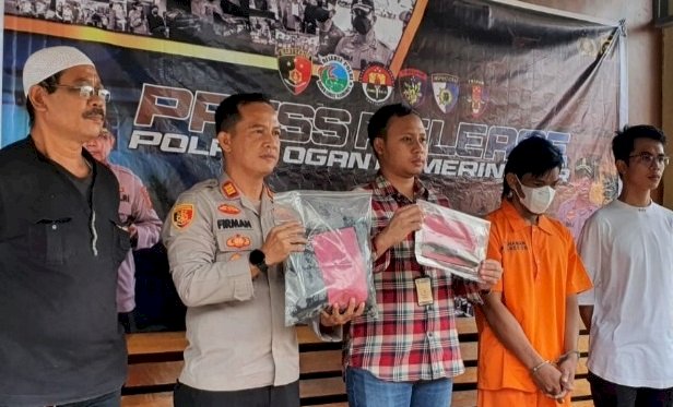 Polres OKI saat melakukan press release ungkap kasus pembunuhan Kades Kuala 12 OKI. (ist/rmolsumsel.id)