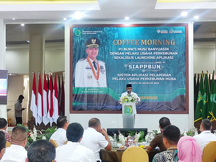 Pj Bupati Muba Apriyadi melaunching aplikasi SIAPPBUN beberapa waktu lalu. (Amarullah Diansyah/Rmolsumsel.id) 
