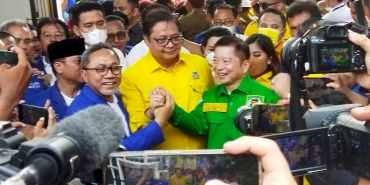 Ketua umum parpol KIB, yakni Ketum Golkar Airlangga Hartarto, Ketum PAN Zulkifli Hasan, dan Ketum PPP Suharso Monoarfa/ist
