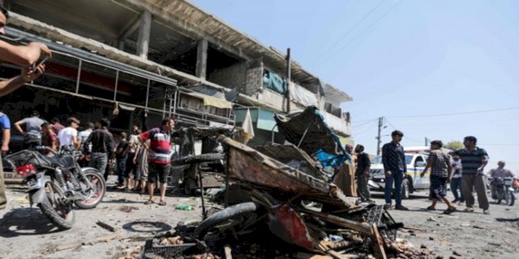 Pasar di kota Al-Bab yang dikuasai oposisi, terkena roket pada Jumat 19 Agustus 2022/Net
