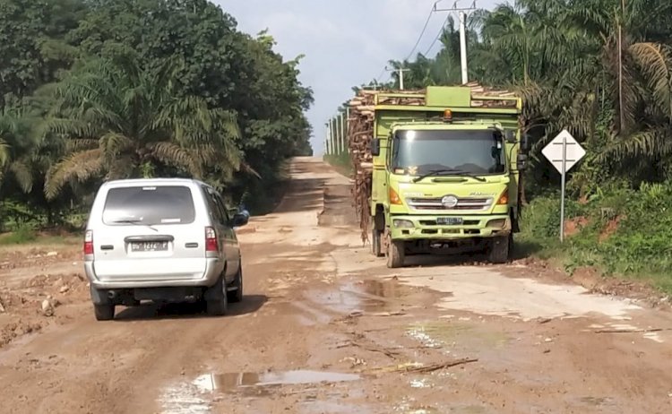 Aktivitas  kendaraan perusahaan PT Musi Hutan Persada sebabkan jalan rusak/Foto:Eko