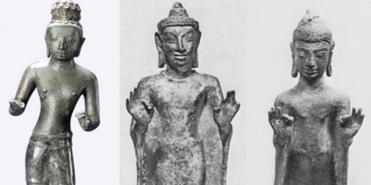 Patung perunggu Avalokitesvara, kiri, dan dua patung Buddha, tengah dan kanan, dari Museum Seni Denver di Colorado./Foto: Kementerian Kebudayaan Thailand/Bangkok Post