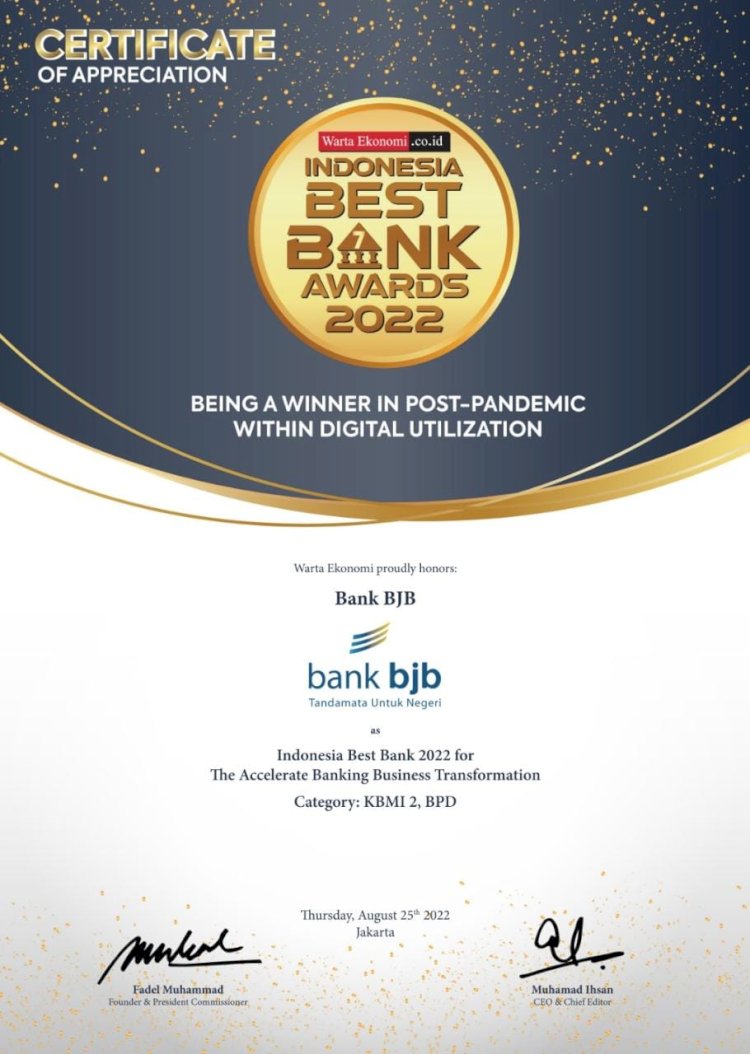  bank bjb Raih Indonesia Best Bank Awards 2022./Ist.