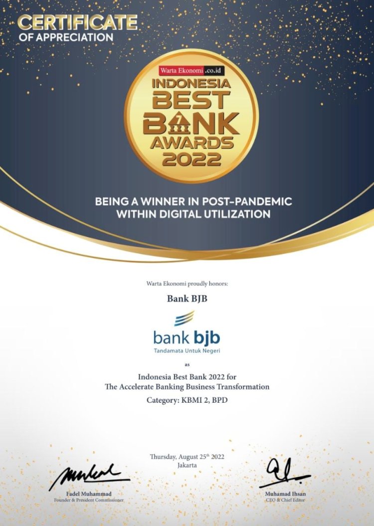  bank bjb Raih Indonesia Best Bank Awards 2022./Ist.