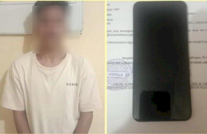 Tersangka AA (18) pelaku pencurian handphone milik temannya saat berada di Polres Lubuk Linggau. (ist/ RmolSumsel.id)