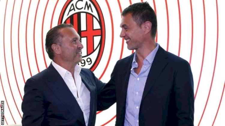 Pendiri RedBird Gerry Cardinale, kiri, berfoto dengan direktur teknis AC Milan Paulo Maldini, berjanji untuk mempertahankan juara Serie A di puncak sepak bola Eropa dan dunia/Foto: Getty Images