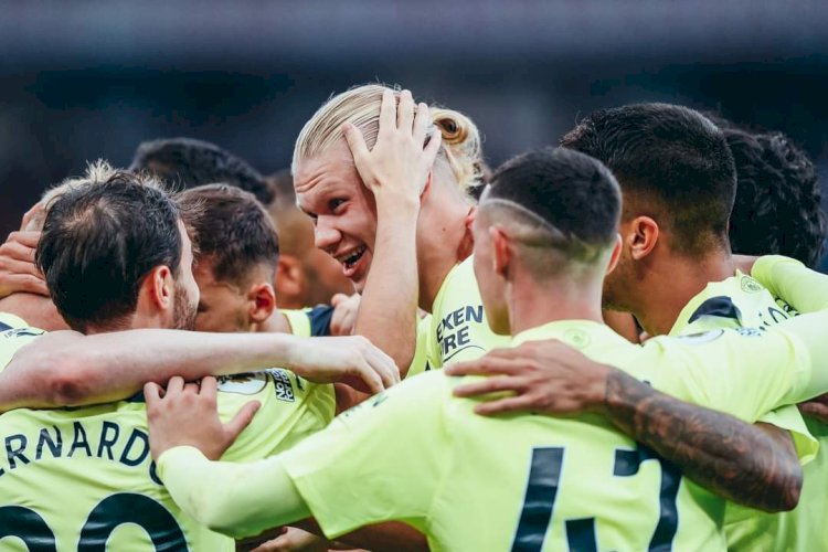 Selebrasi Erling Haaland usai mencetak gol ke gawang Aston Villa/net