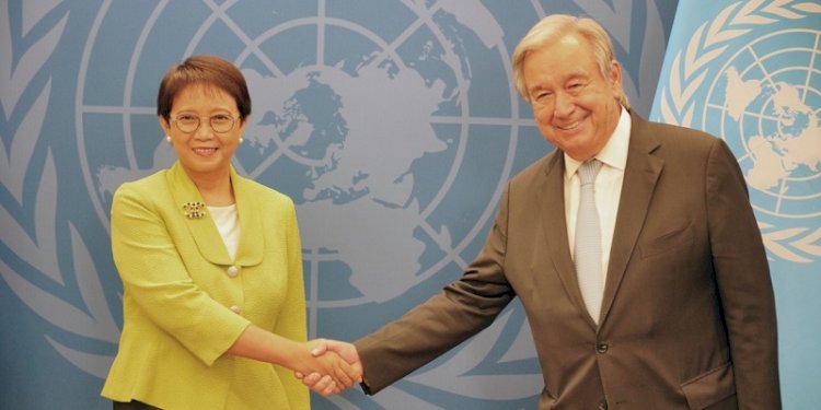 Menteri Luar Negeri Retno Marsudi dan Sekjen PBB Antonio Guterres/Net