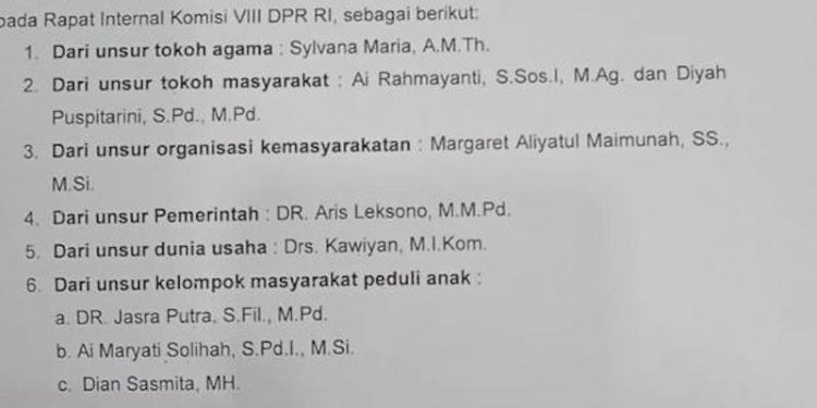 Komisioner KPAI terpilih untuk periode 2022-2027/Repro