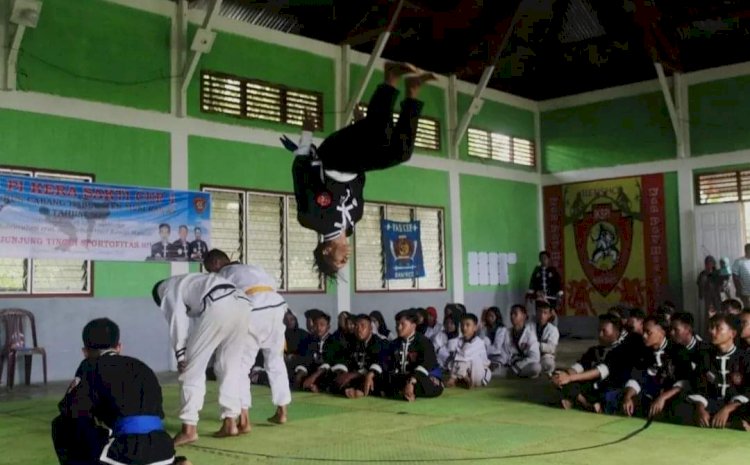 Pertandingan silat yang digelar di gedung serba guna Desa Wonorejo, Kecamatan Tugumulyo, Kabupaten Mura.(foto Istimewa)