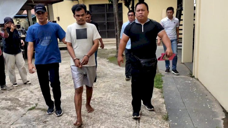  Andi Popay (34) pelaku pemalakan sopir truk ketika berada di Polda Sumatera Selatan. (ist/RmolSumsel.id)
