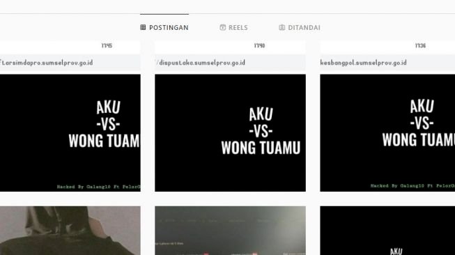 Tampilan situs milik dinas Pemprov Sumsel yang diretas hacker/repro