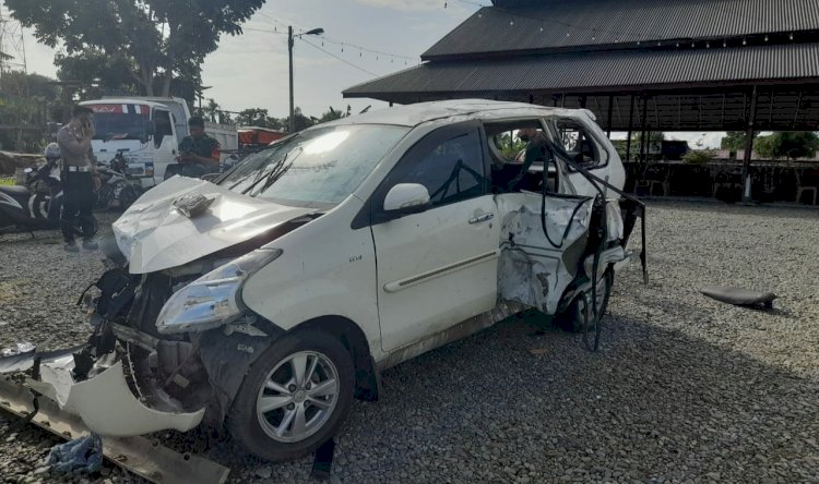 Kondisi mobil yang mengalami Lakalantas di Saree Aceh Besar/ist