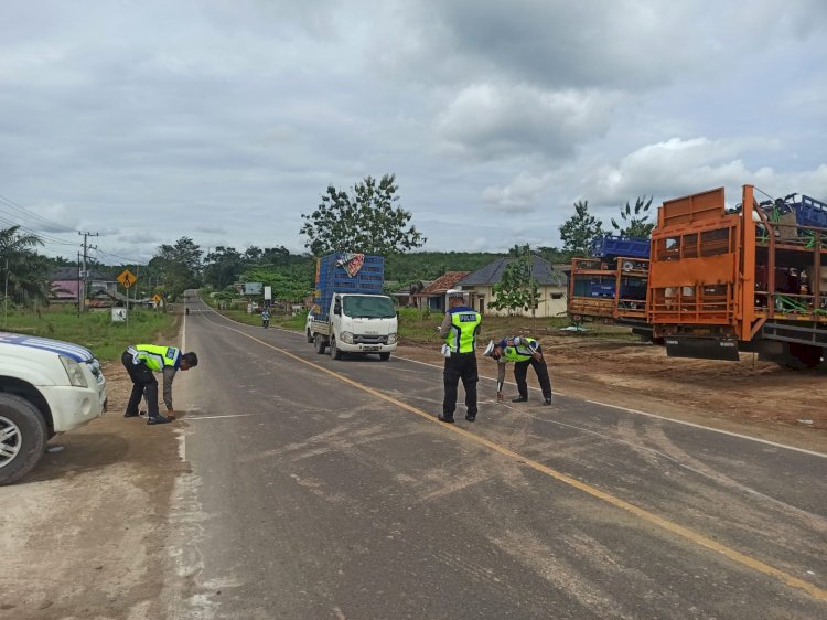 Anggota Satlantas Polres Muba melakukan olah TKP kecelakaan di Desa Srigunung, Kecamatan Sungai Lilin, Musi Banyuasin/ist.
