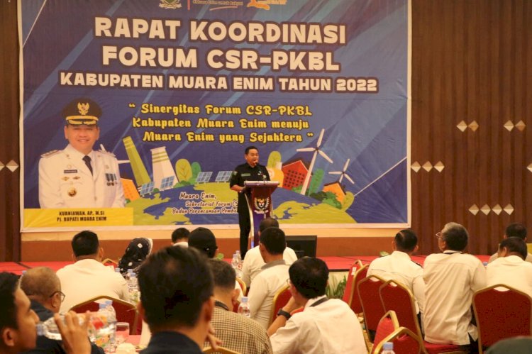 Pj Bupati Muara Enim, Kurniawan berikan sambutan pada Rapat koordinasi CSR- Program Kemitraan dan Bina Lingkungan (PKBL)/ist.