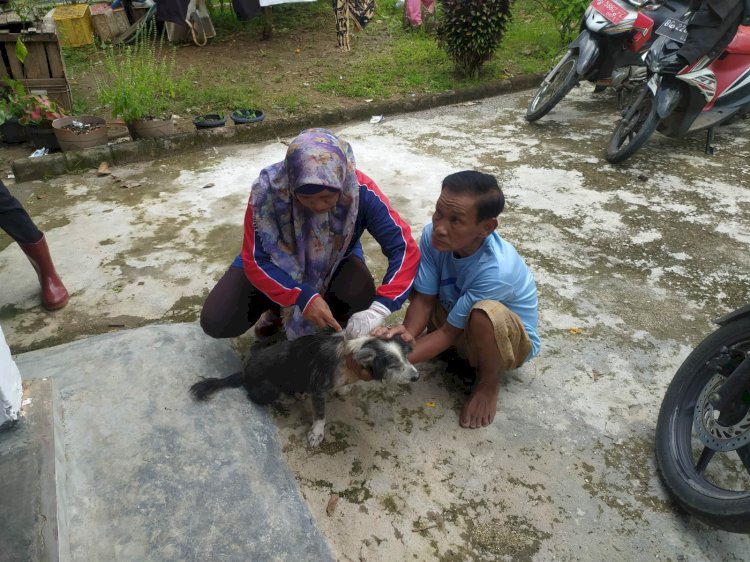 Tim Diskannak OKU menyuntikkan vaksin ke anjing peliharaan milik warga/ist.