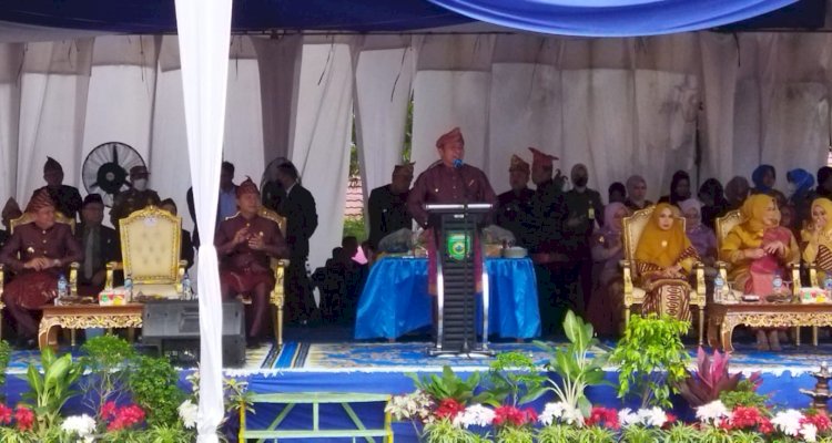 Gubernur Sumatera Selatan H Herman Deru menyampaikan kata sambutan dalam perayaan HUT Kabupaten OKU Timur yang ke-19/Foto:Amizon