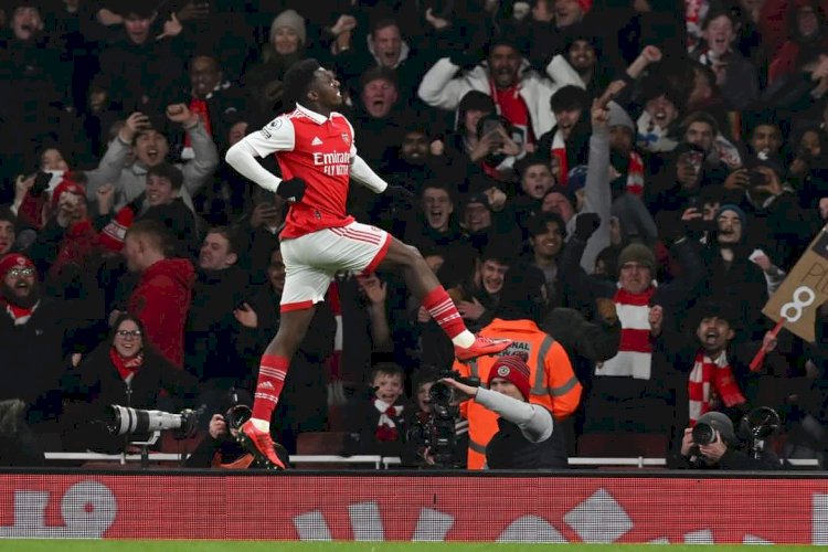 Selebrasi Eddie Nketiah usai menjebol gawang Manchester United/net
