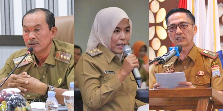 Walikota Palembang, Harnojoyo (kiri), Wakil Walikota Palembang, Fitrianti Agustinda (tengah) dan Sekretaris Daerah Palembang, Ratu Dewa (kanan). (ist/rmolsumsel.id)