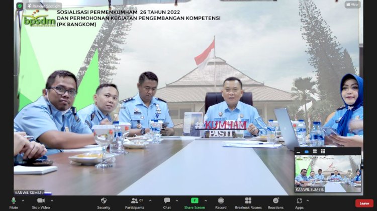  Kantor Wilayah Kementerian Hukum dan HAM Sumatera Selatan menggelar kegiatan Sosialisasi Permenkumham Nomor 26 tahun 2022 tentang Pelaksanaan Pengembangan Kompetensi Melalui Sistem Pembelajaran Terintegrasi di Bidang Hukum dan HAM dan Sistem Informasi Permohonan Kegiatan Pengembangan Kompetensi/ist
