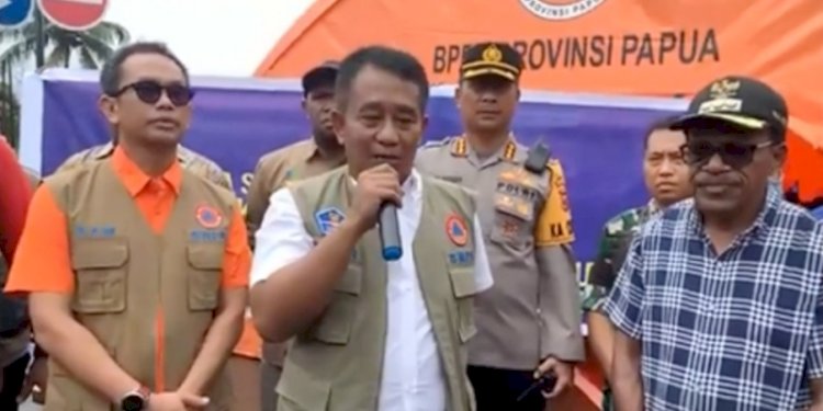 Deputi Bidang Penanganan Darurat BNPB, Mayjen TNI Fajar Setiawan saat menggelar konferensi pers secara virtual/Repro