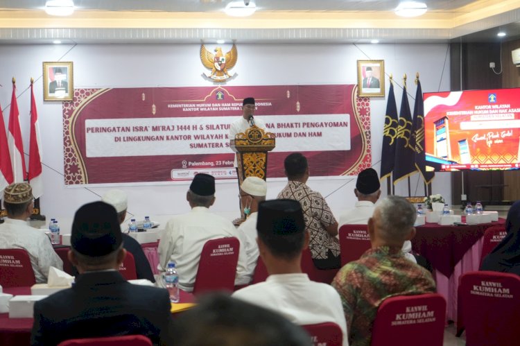 Kepala Kantor Wilayah Kemenkumham Sumsel Ilham Djaya menggelar acara Silaturahmi Purna Bhakti Pengayoman, bertempat di aula Kanwil, Kamis (23/2). (dok. Humas KemenkumHAM Sumsel)