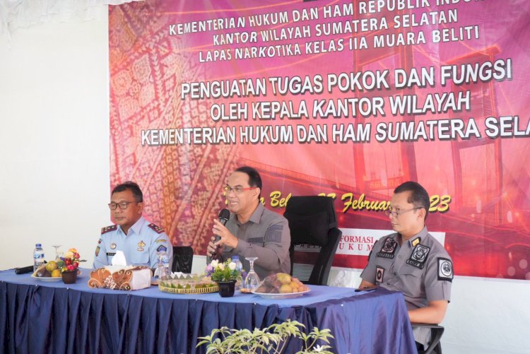 Kakanwil Kemenkumham Sumsel Dr Ilham Djaya  dalam kegiatan Penguatan Jajaran Lapas Narkotika Muara Beliti/ist