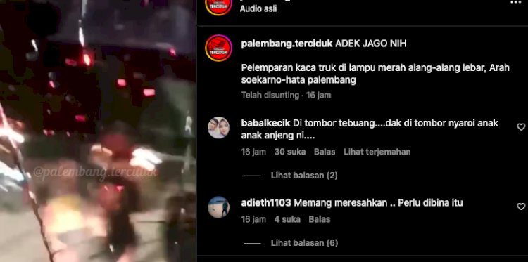 Video viral mobil truk dilempari sekelompok pemuda di Palembang. (Tangkapan Layar)