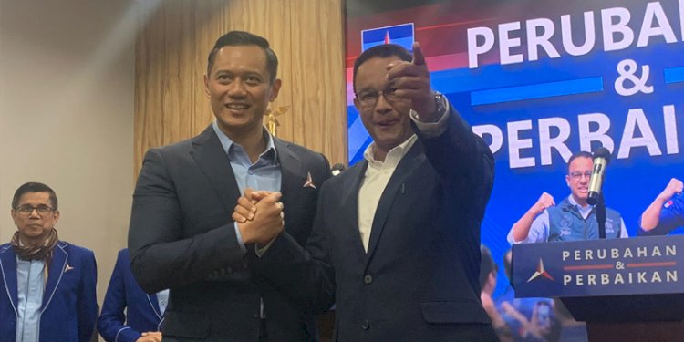 Agus Harimurti Yudhoyono bersama Anies Baswedan, usai deklarasi resmi Bacapres Partai Demokrat /RMOL