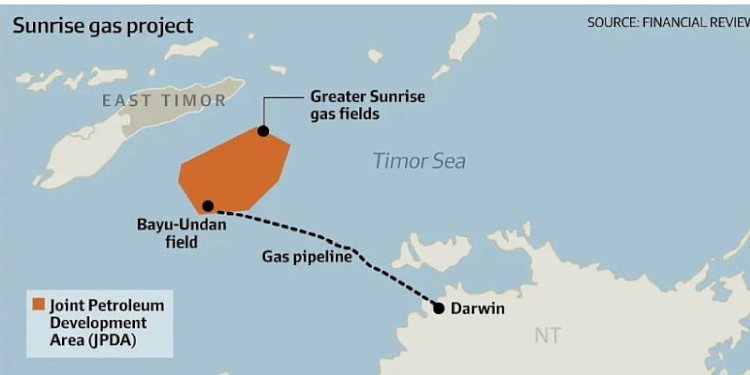 Peta Ladang minyak raksasa di Laut Timor, Greater Sunrise yang lokasinya jauh lebih dekat dengan Timor Leste Dibandingkan Australia/Net