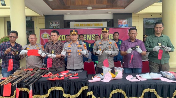 Polres OKU Timur menggelar rilis dalam operasi senpi yang didapatkan selama 16 hari terakhir.