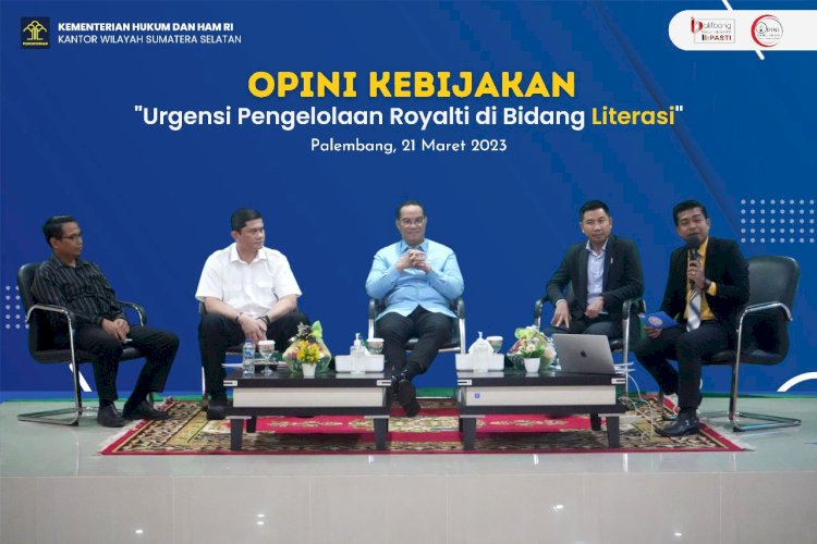 Diskusi daring Opini Kebijakan bertema “Urgensi Pengelolaan Royalti di Bidang Literasi”. Kegiatan yang dilaksanakan secara terpusat di Aula Kanwil Kemenkumham Sumsel ini di-relay secara virtual melalui Zoom Meeting dan live streaming YouTube. (ist/rmolsumsel.id) 