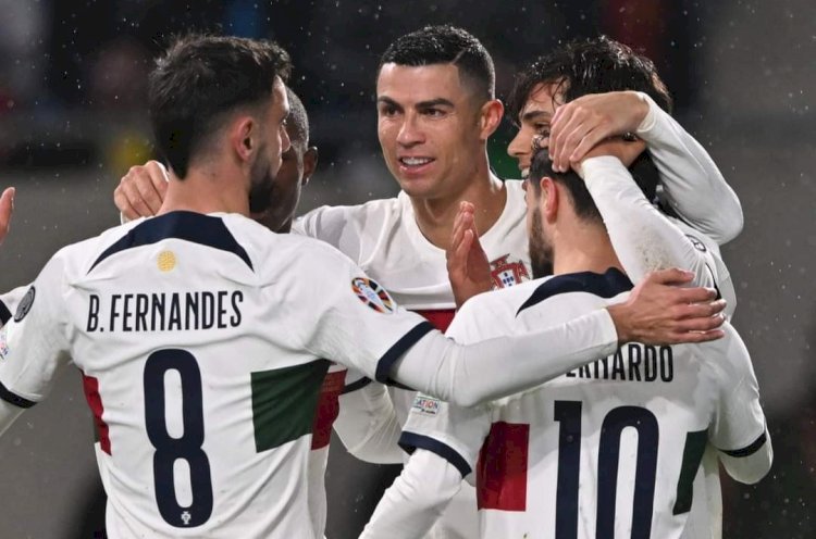 Selebrasi Cristiano Ronaldo usai mencetak gol/ist