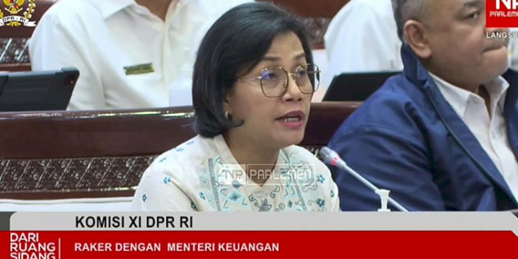 Menteri Keuangan Sri Mulyani Indrawati saat mengikuti RDP dengan Komisi XI DPR RI/Repro