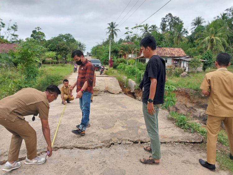 tim Survei Preservasi Jalan dan Jembatan Dinas PUPR Muba melakukan pengecekan jembatan patah di Desa Mulyo Rejo, Kecamatan Sungai Lilin/ist.