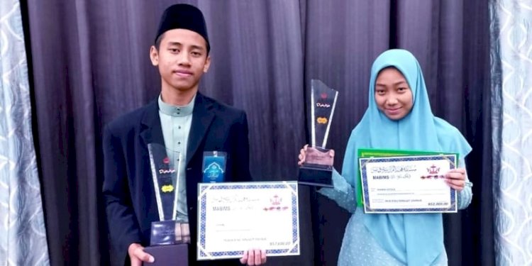 Hafidz muda Muhammad Bagus Mashum dan Rahmiyatul Khairat meraih gelar juara di ajang MTQ Brunei Darussalam pada Jumat, 7 April 2023/KBRI Bandar Seri Begawan