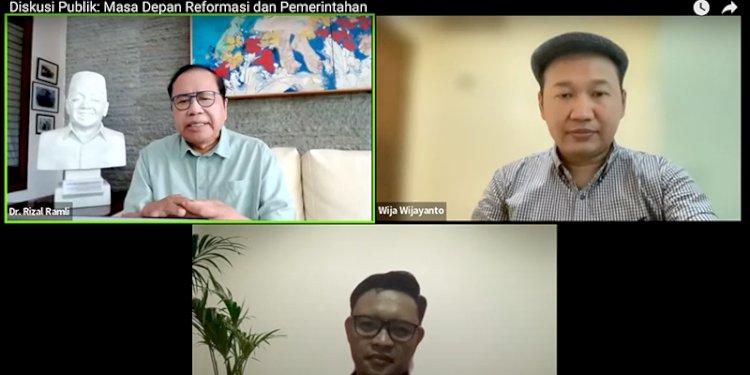  Rizal Ramli saat menjadi pembicara diskusi virtual Paramadina Public Policy Institute bertemakan Masa Depan Birokrasi dan Pemerintahan (Berkaca Pada Kontroversi 349 T di Kementerian Keuangan), Rabu (12/4)/Repro