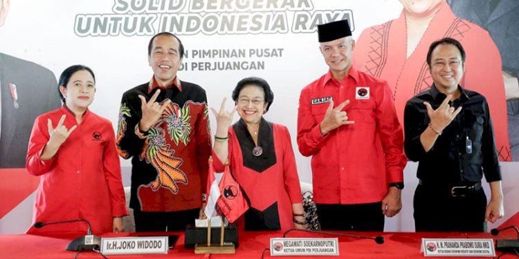 Megawati, Jokowi dan Ganjar Pranowo usai pengumuman Capres/ist