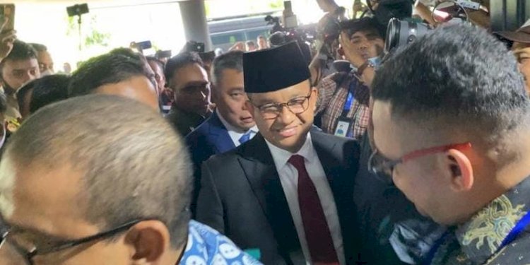 Bacapres PKS, Nasdem dan Demokrat, Anies Baswedan saat tiba di Indoor Senayan/RMOL