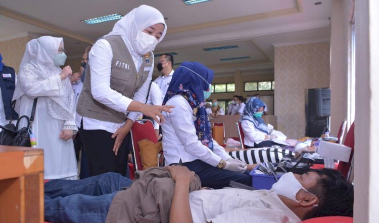 Momen Ketua PMI Kota Palembang Fitrianti Agustinda dalam kegiatan donor darah/ist