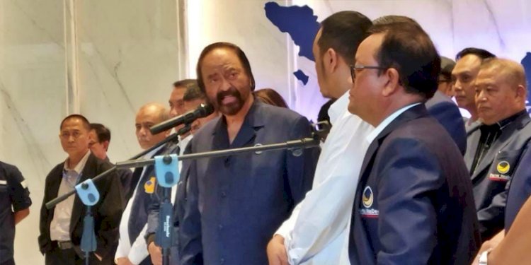 Ketua Umum Nasdem Surya Paloh menyampaikan keterangan pers usai Johnny Plate ditetapkan sebagai tersangka/RMOL
