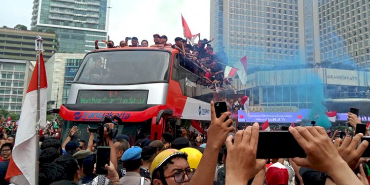 Arak-arakan atlet Indonesia saat tiba di Bundaran HI, Jakarta/RMOL