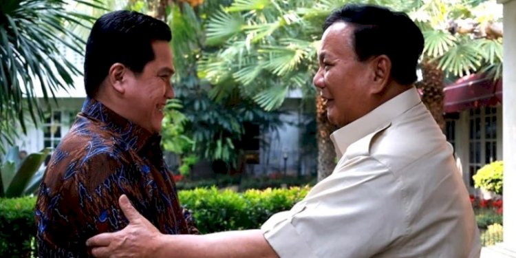 Menteri BUMN selaku Ketua Umum PSSI, Erick Thohir saat bertemu Ketua Umum Partai Gerindra dan Menhan RI, Prabowo Subianto, Rabu (17/5)/Net