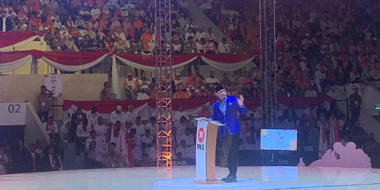 Ketua Umum Partai Demokrat Agus Harimurti Yudhoyono (AHY) saat sambutan dalam acara milad ke-21 PKS di Istora Senayan, Jakarta/RMOL