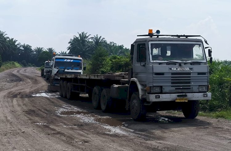 Truk Trailer disetop lantaran belum mengantongi izin melintas/Foto:Noviansyah