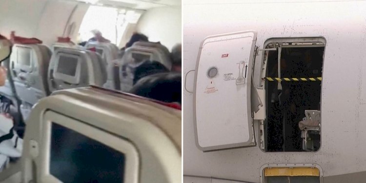 Rekaman video yang menunjukan kondisi di dalam pesawat saat seorang penumpang membuka pintu darurat pada Jumat, 26 Mei 2023/Net