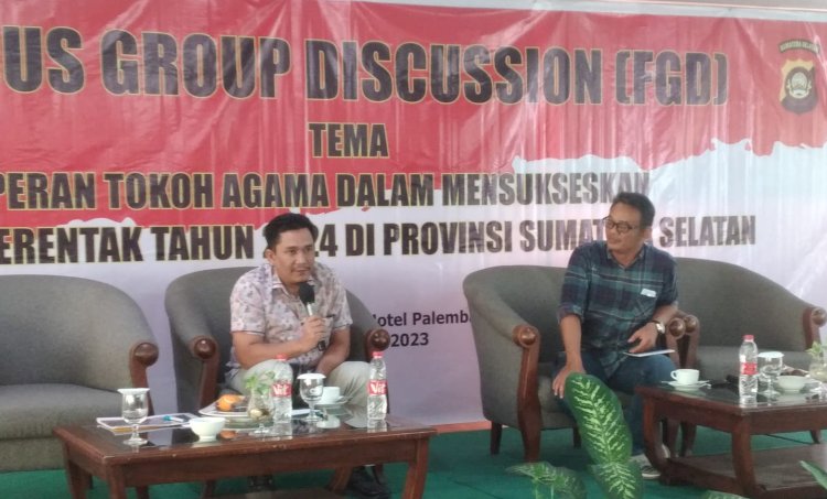 Fokus Group Discussion (FGD)  dengan tema Peran  Tokoh Agama  Dalam Mencegah  Berkembangnya Politik Identitas Untuk Mensukseskan Pemilu 2024 di  wilayah Provinsi Sumsel/ist